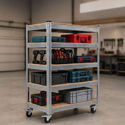 5-Tier Mobile Shelving Trolley – Locking Castors