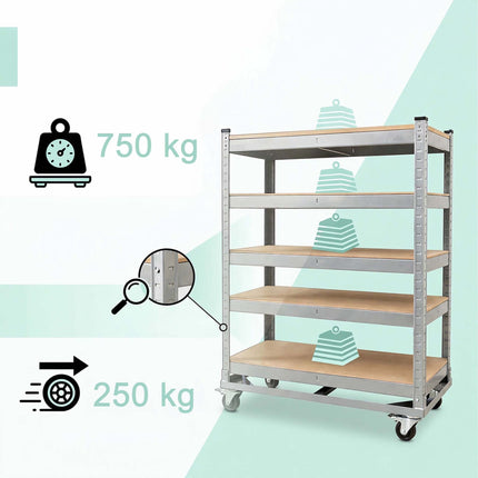 5-Tier Mobile Shelving Trolley – Locking Castors