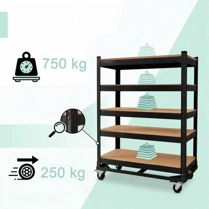 5-Tier Mobile Shelving Trolley With Locking Castors