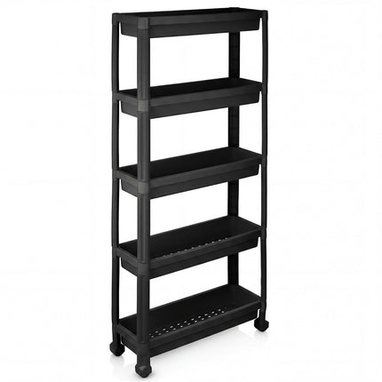 5-Tier Narrow Rolling Cart with Handles, Black, 18.5 cm Wide
