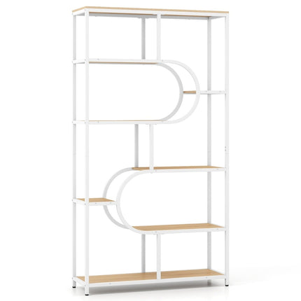 5-Tier Open Bookshelf, Natural & White, Metal Frame