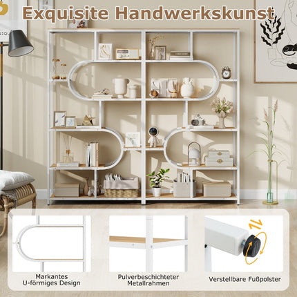 5-Tier Open Bookshelf, Natural & White, Metal Frame