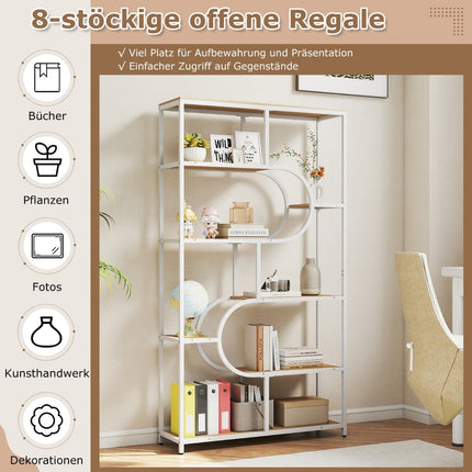 5-Tier Open Bookshelf, Natural & White, Metal Frame