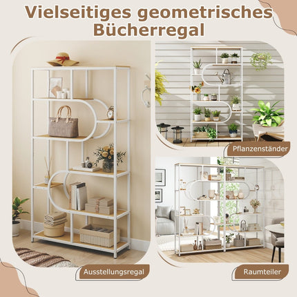 5-Tier Open Bookshelf, Natural & White, Metal Frame