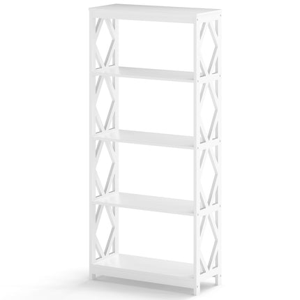 5-Tier Open Bookshelf, White MDF, Rhombus Design