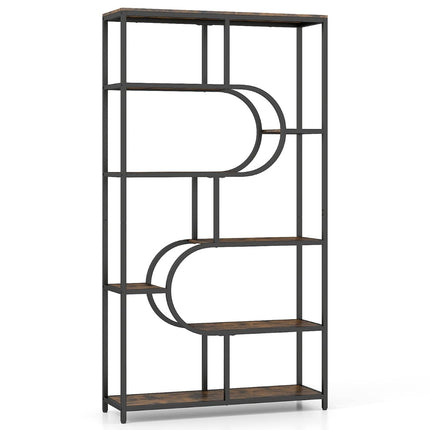 5-Tier Open Shelf Bookcase, Rustic Brown & Black