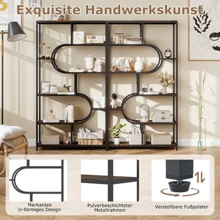 5-Tier Open Shelf Bookcase, Rustic Brown & Black