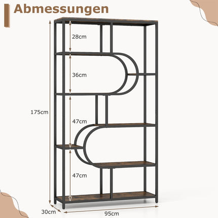 5-Tier Open Shelf Bookcase, Rustic Brown & Black
