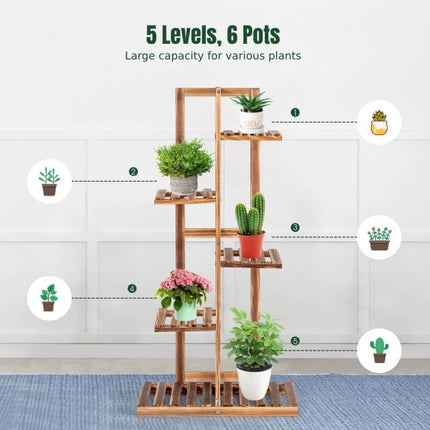 5-Tier Pine Wood Plant Stand, 103 cm, Wall-Mount