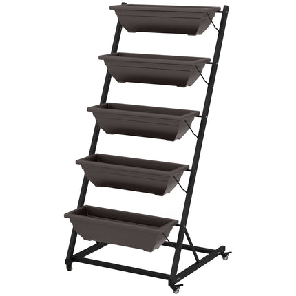 5-Tier Plant Stand with Wheels, 145 cm High, Steel