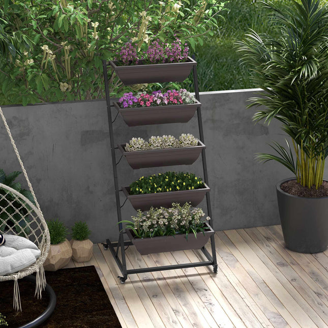 5-Tier Plant Stand with Wheels, 145 cm High, Steel