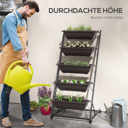 5-Tier Plant Stand with Wheels, 145 cm High, Steel