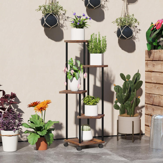 Plant stand in 5-story steel with wheels for indoor and outdoor use