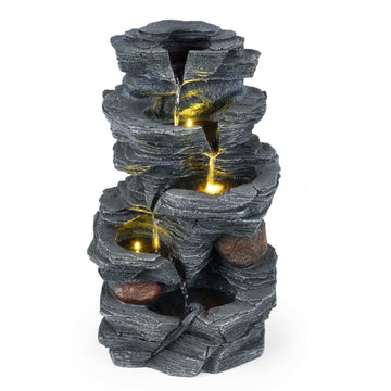 5-Tier Resin Garden Fountain with LED Lighting