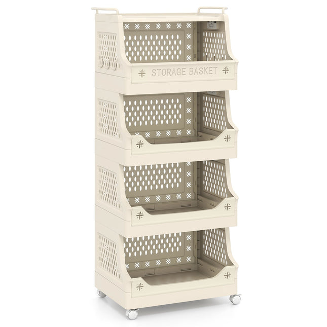 5-Tier Rolling Laundry Basket with Handles & Hooks