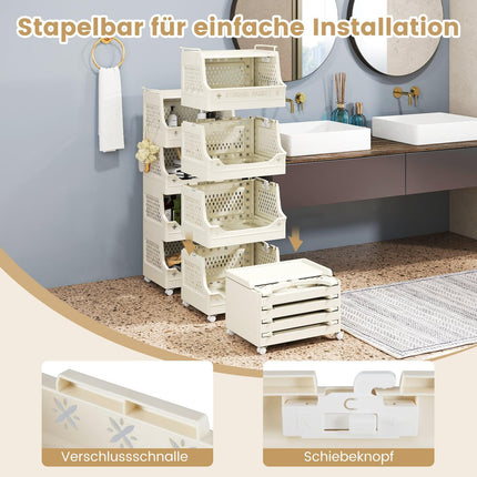 5-Tier Rolling Laundry Basket with Handles & Hooks