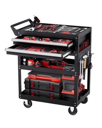 5-Tier Rolling Tool Cart, 2 Locking Drawers, Pegboard