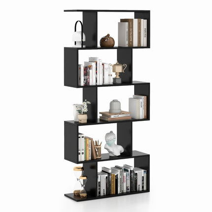 5-Tier S-Shaped Bookshelf with Anti-Tip, Black