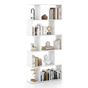 5-Tier S-Shaped Bookshelf with Anti-Tip, White