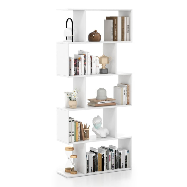5-Tier S-Shaped Bookshelf with Anti-Tip, White