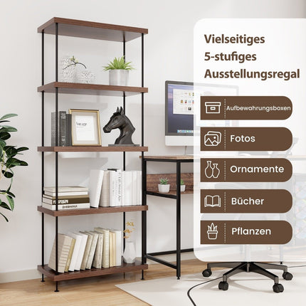 5 Tier Standing Shelf with Metal Frame Industrial Bookcase Storage Rack 60 x 29.5 x 147 cm