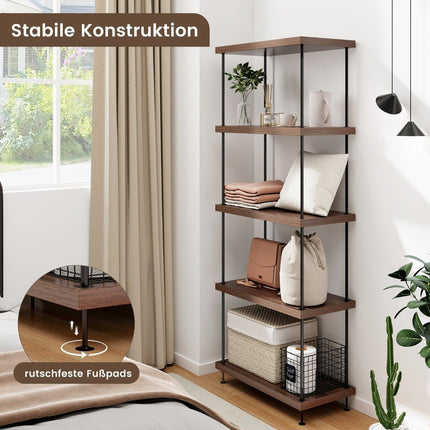5 Tier Standing Shelf with Metal Frame Industrial Bookcase Storage Rack 60 x 29.5 x 147 cm