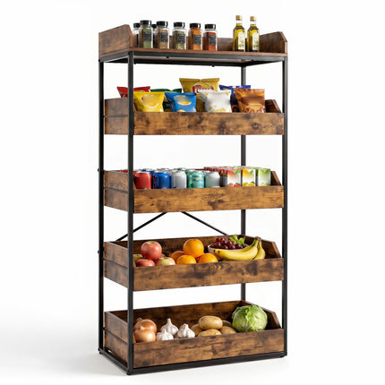 5-Tier Storage Rack with Drawers, Rustic Brown