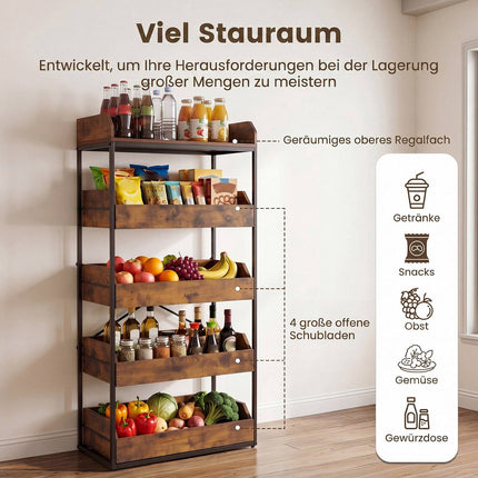 5-Tier Storage Rack with Drawers, Rustic Brown