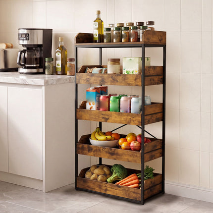 5-Tier Storage Rack with Drawers, Rustic Brown