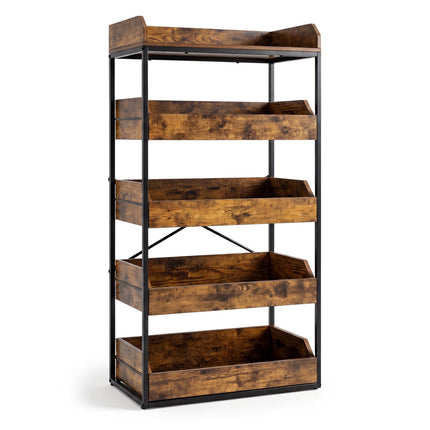 5-Tier Storage Rack with Drawers, Rustic Brown
