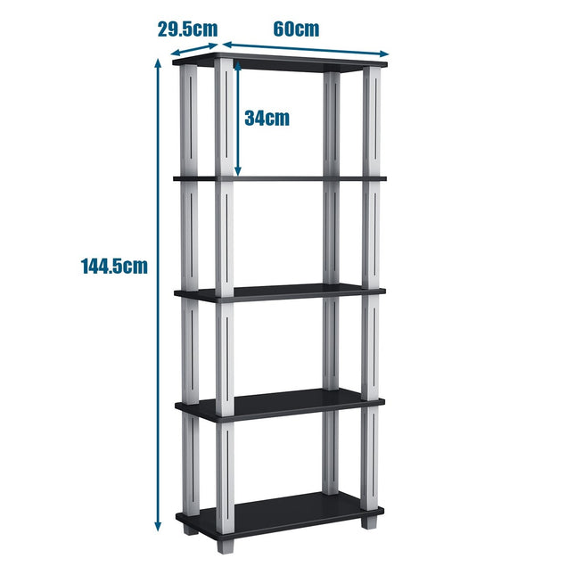 5 Tier Storage Rack with Flat Open Shelves Multifunctional Shelf Black