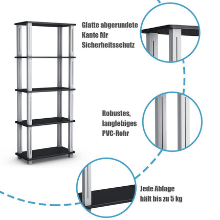 5 Tier Storage Rack with Flat Open Shelves Multifunctional Shelf Black