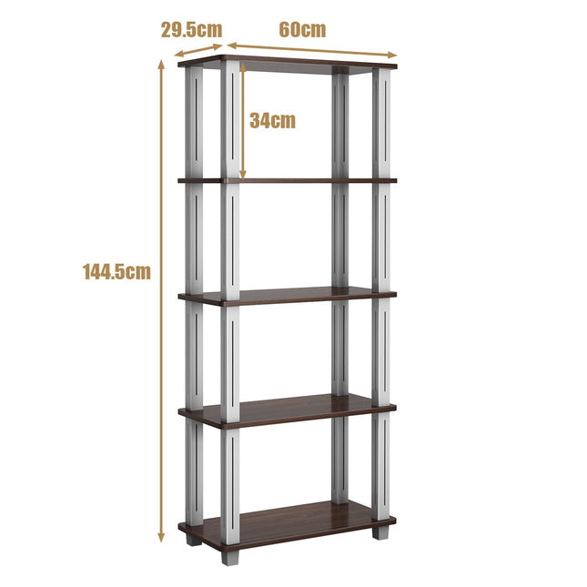 5 Tier Storage Rack with Flat Open Shelves Multifunctional Shelf Brown