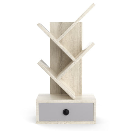 5 Tier Tree Bookshelf with Drawer Multi-Purpose CD & DVD Shelf Beige