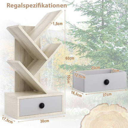 5 Tier Tree Bookshelf with Drawer Multi-Purpose CD & DVD Shelf Beige