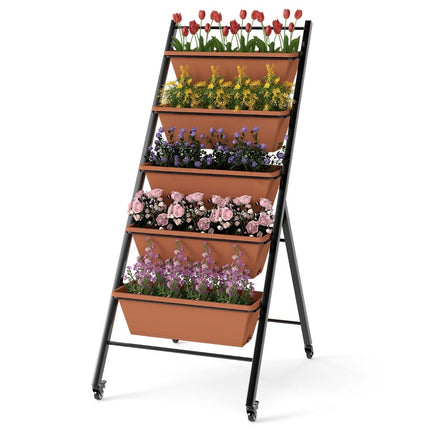 5-Tier Vertical Planter with Adjustable Boxes and Wheels