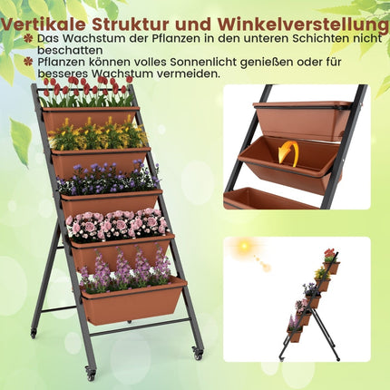 5-Tier Vertical Planter with Adjustable Boxes and Wheels