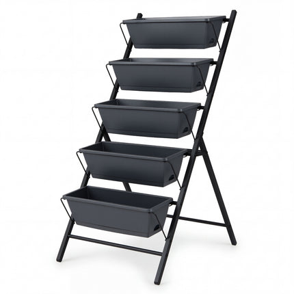 5-Tier Vertical Raised Garden Bed, 5 Boxes, Drainage, Black