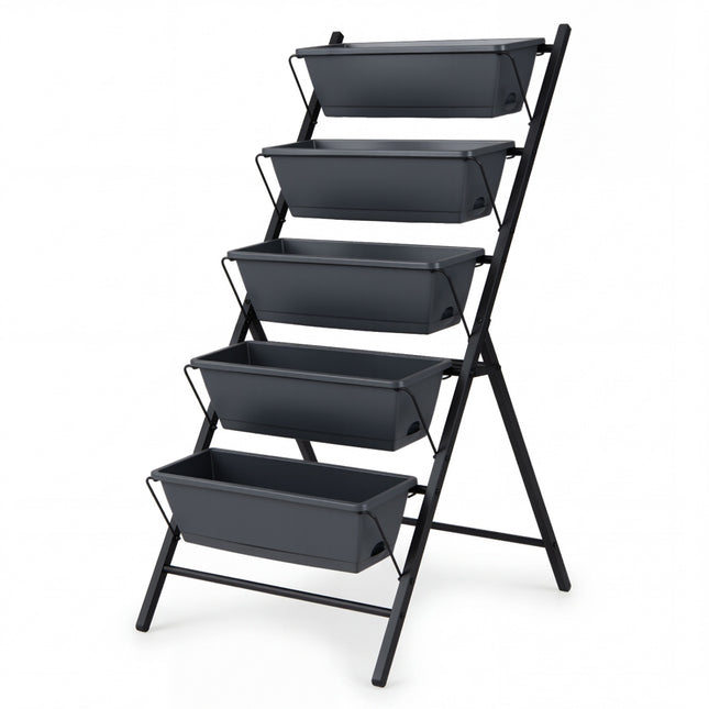 5-Tier Vertical Raised Garden Bed, 5 Boxes, Drainage, Black
