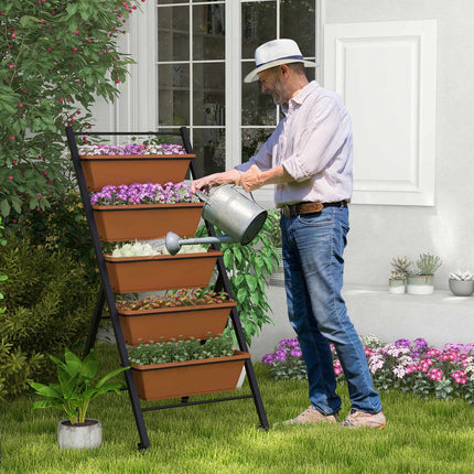 5-Tier Vertical Raised Garden Bed with Wheels, 5 Boxes, Brown
