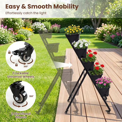 5-Tier Vertical Raised Garden Bed with Wheels, Removable Boxes