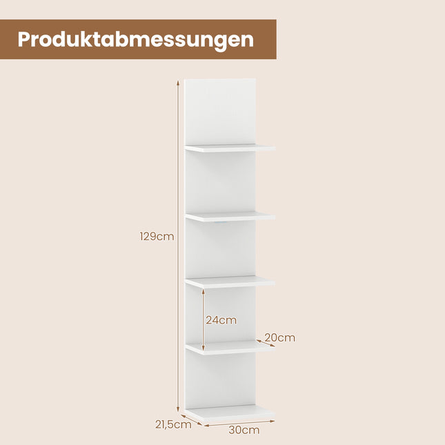 5-Tier Wall-Mounted Shelf, White, Space-Saving Design