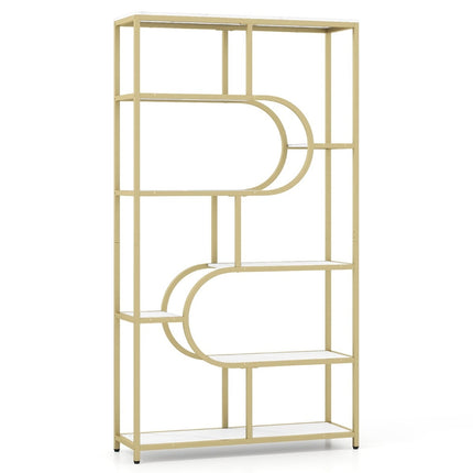 5-Tier White & Gold Bookshelf with Open Shelves