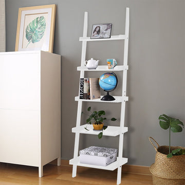 5-Tier White Ladder Shelf – Versatile Storage Unit