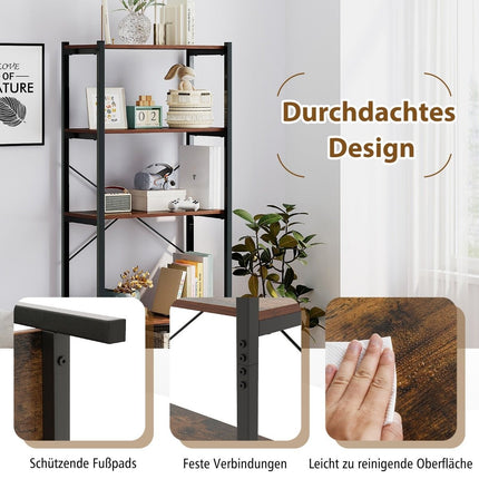 5-Tier Wooden Bookshelf with Metal Frame, 66x34x161 cm
