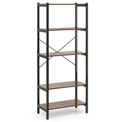 5-Tier Wooden Bookshelf with Metal Frame, 66x34x161 cm