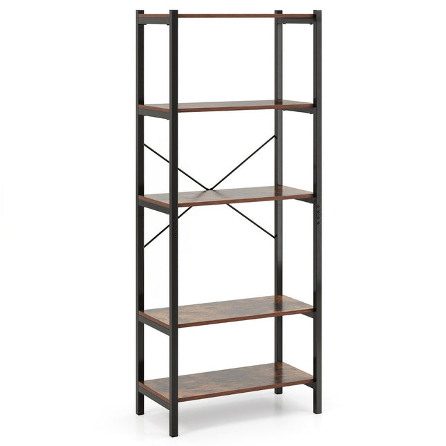 5-Tier Wooden Bookshelf with Metal Frame, 66x34x161 cm