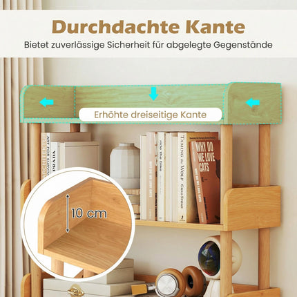 5-Tier Wooden Bookshelf with Open Shelves and Side Rails