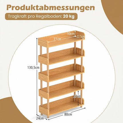 5-Tier Wooden Bookshelf with Open Shelves and Side Rails