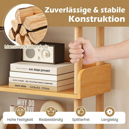 5-Tier Wooden Bookshelf with Open Shelves and Side Rails
